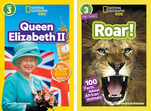 National Geographic Kids Readers Level 3 Book Set (10 Books) – Queen Elizabeth II, Ruth Bader Ginsburg, Sacagawea, September 11, Sonia Sotomayor, Roar!, Sharks!, Squeak!, Titanic, Statue of Liberty
