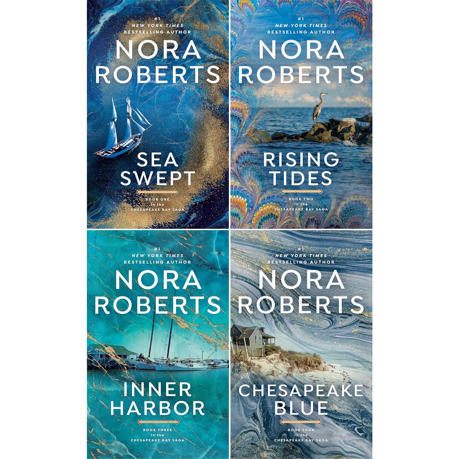 The Chesapeake Bay Saga Series, 4 Books Collection Set, Sea Swept, Rising Tides, Inner Harbor, Chesapeake Blue, by Nora Roberts
