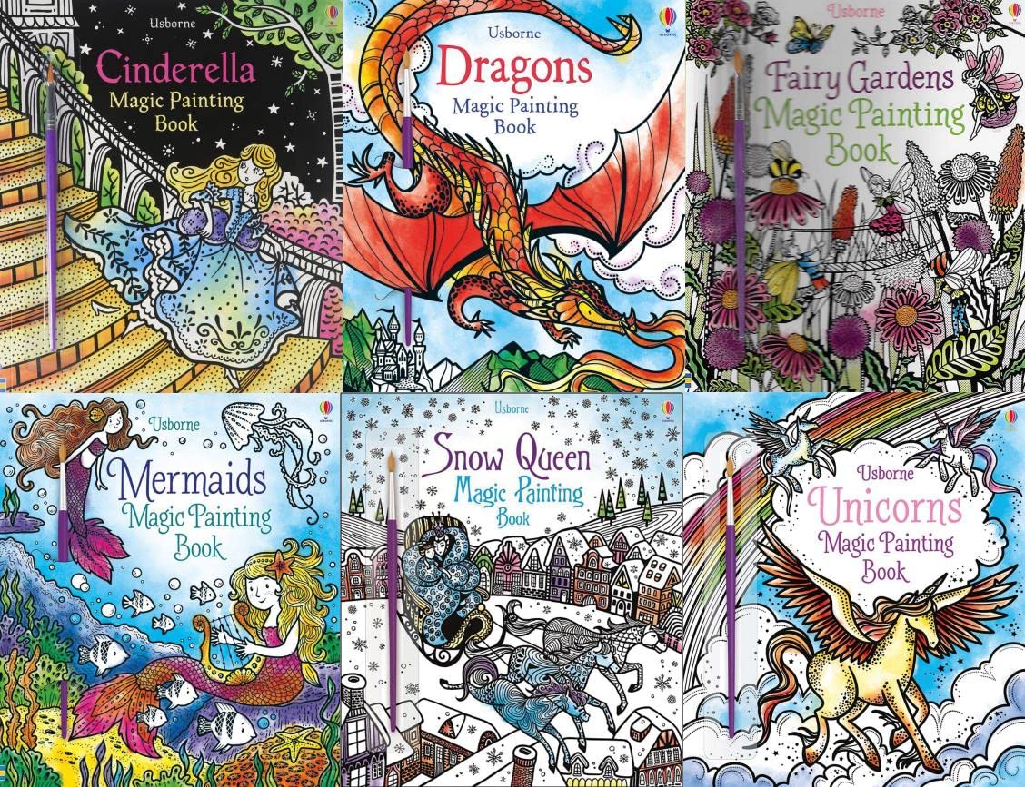 Magic Painting Book 6 Books Collection Pack Set #3 (Cinderella, Dragons, Fairy Gardens, Mermaids, Snow Queen, Unicorns)