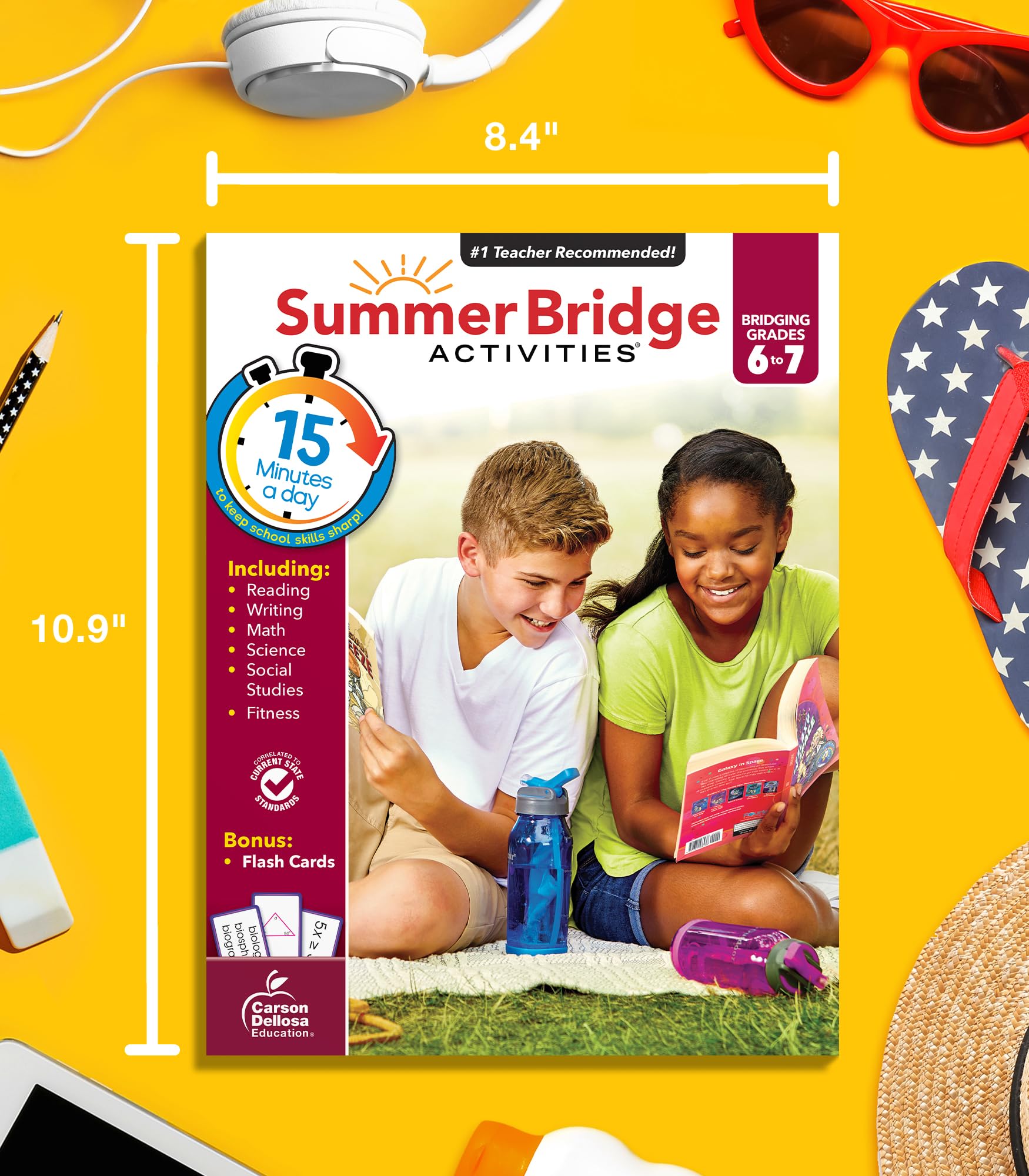 Summer Bridge Activities 6th to 7th Grade Workbooks All Subjects, Middle School Books With Math, Reading Comprehension, Science, Fitness, Social Studies, Writing Practice, and Flash Cards (Volume 8)