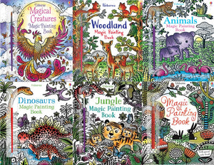 Magic Painting Book 6 Books Collection Pack Set #1 (Magical Creatures, Woodland, Animals, Dinosaurs, Jungle, Magic Painting book)