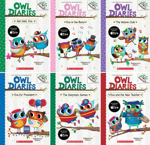 Owl Diaries Series, Collection Set of 6 Books, Vol.16-21. Get Well, Eva; Eva in the Band; The Nature Club; Eva for President; The Owlympic Games, Eva and the New Teacher, by Rebecca Elliott