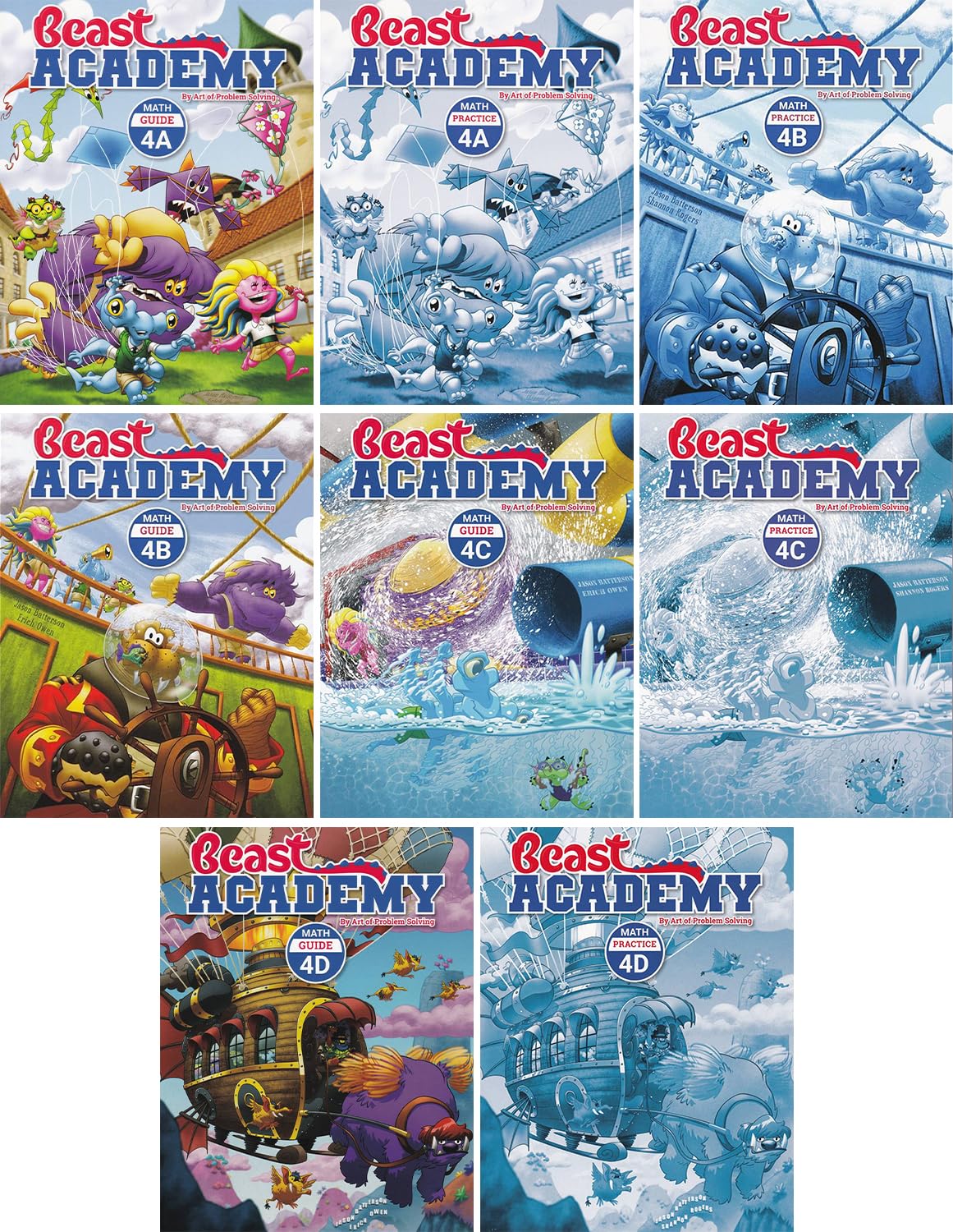 Art of Problem Solving: Beast Academy Grade 4 Complete Books Set, 8 Books Collection, Guide and Practice, Math Guide 4A 4B 4C 4D, Math Practice 4A 4B 4C 4D