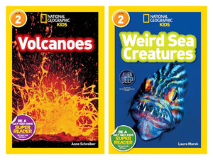 National Geographic Kids Readers Level 2 Book Set (9 Books) – Sea Turtles, Sharks, Stacey Abrams, Thomas Edison, Ugly Animals, Vikings, Volcanoes, ... Creatures, Wolves – Nonfiction Books for Kids