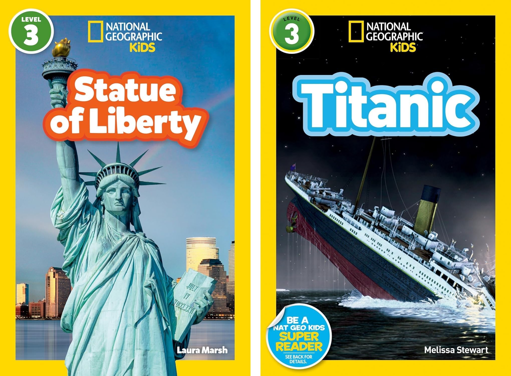 National Geographic Kids Readers Level 3 Book Set (10 Books) – Queen Elizabeth II, Ruth Bader Ginsburg, Sacagawea, September 11, Sonia Sotomayor, Roar!, Sharks!, Squeak!, Titanic, Statue of Liberty