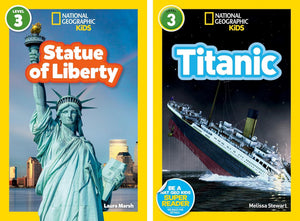 National Geographic Kids Readers Level 3 Book Set (10 Books) – Queen Elizabeth II, Ruth Bader Ginsburg, Sacagawea, September 11, Sonia Sotomayor, Roar!, Sharks!, Squeak!, Titanic, Statue of Liberty