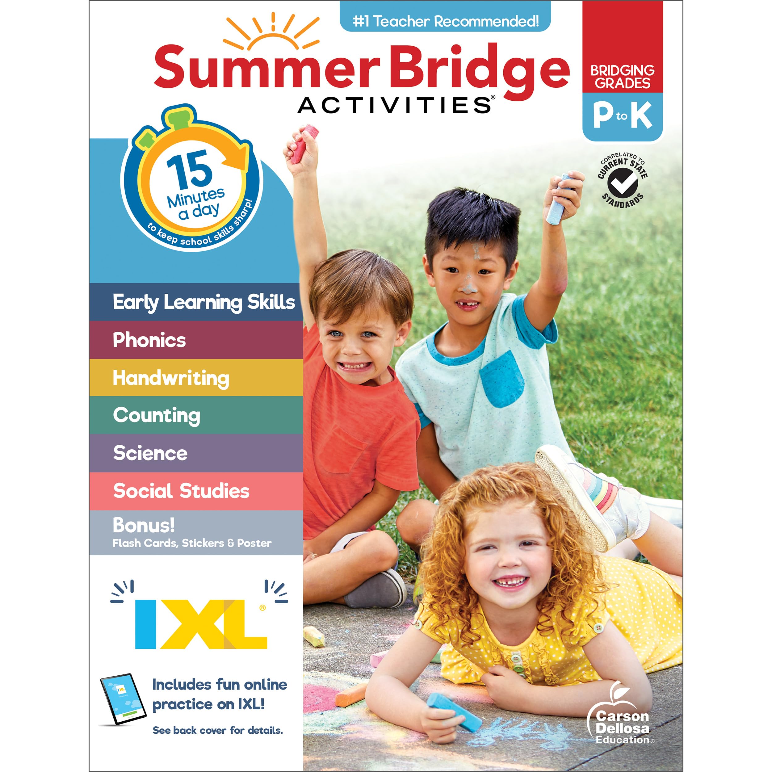Summer Bridge Activities Preschool to Kindergarten Workbook, Activity Book Ages 4-6 With Math, Phonics, Handwriting Practice, Fitness, Flash Cards, eBook, Stickers, and More