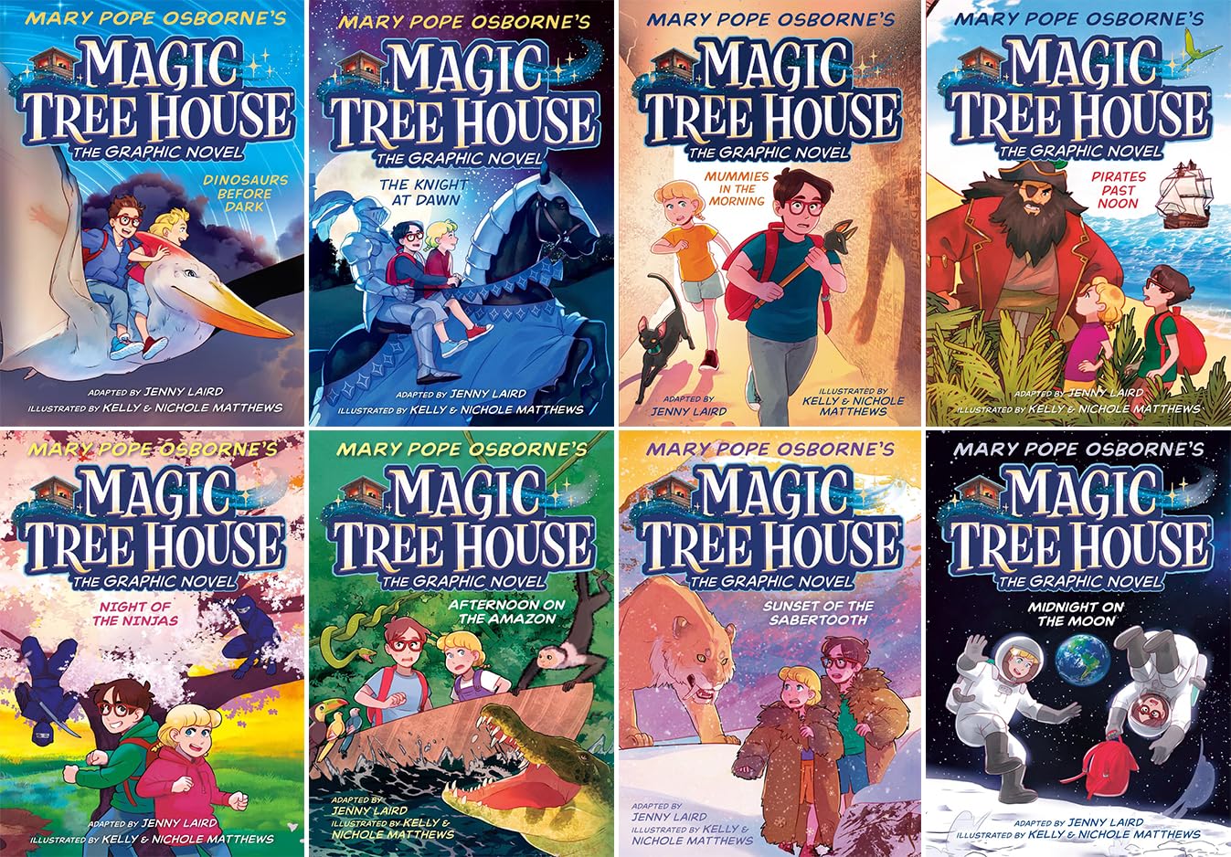 Magic Tree House Graphic Novels Series, 8 Books Collection Set, Dinosaurs Before Dark, The Knight at Dawn, Mummies in the Morning, Pirates Past Noon, ... of the Sabertooth and Midnight on the Moon