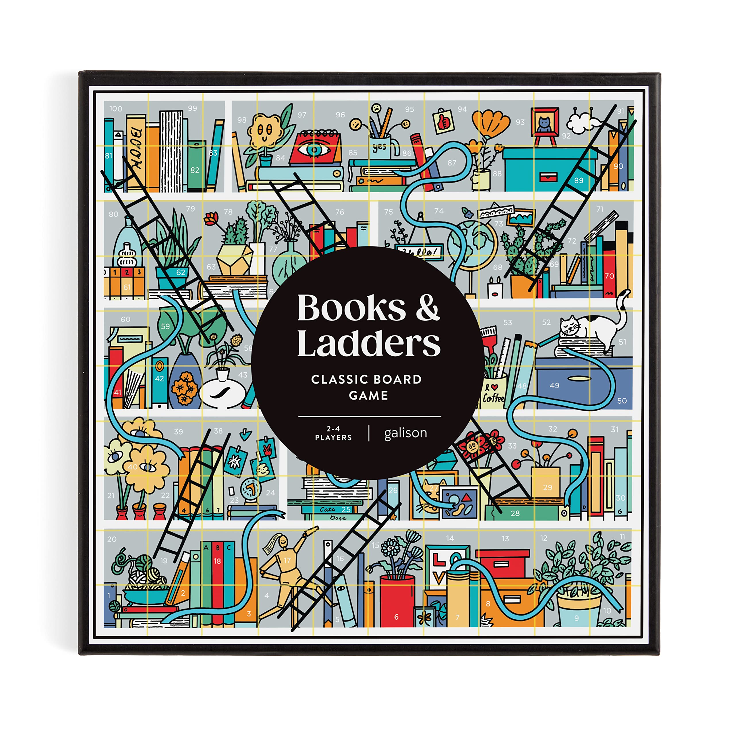 Galison Books and Ladders – Literary Version of Classic Snakes and Ladders Board Game for Adults and Kids Alike Perfect for Family Game Night, 2-4 Players, Medium