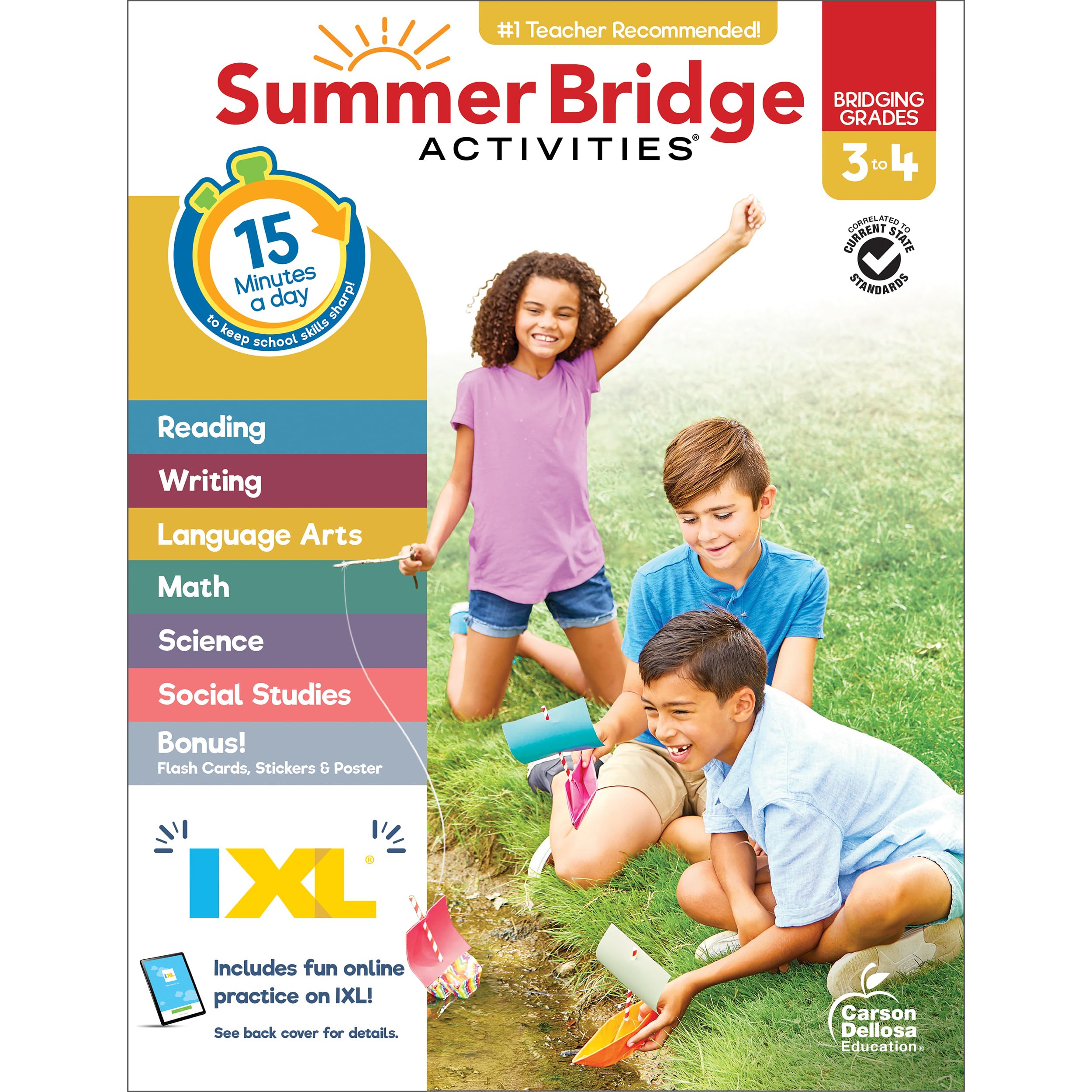 Summer Bridge Activities 3rd to 4th Grade Workbook, Activity Book With Math, Language Arts, Reading Comprehension, Science, Social Studies, Writing, Fitness, Flash Cards, eBook, Stickers and More