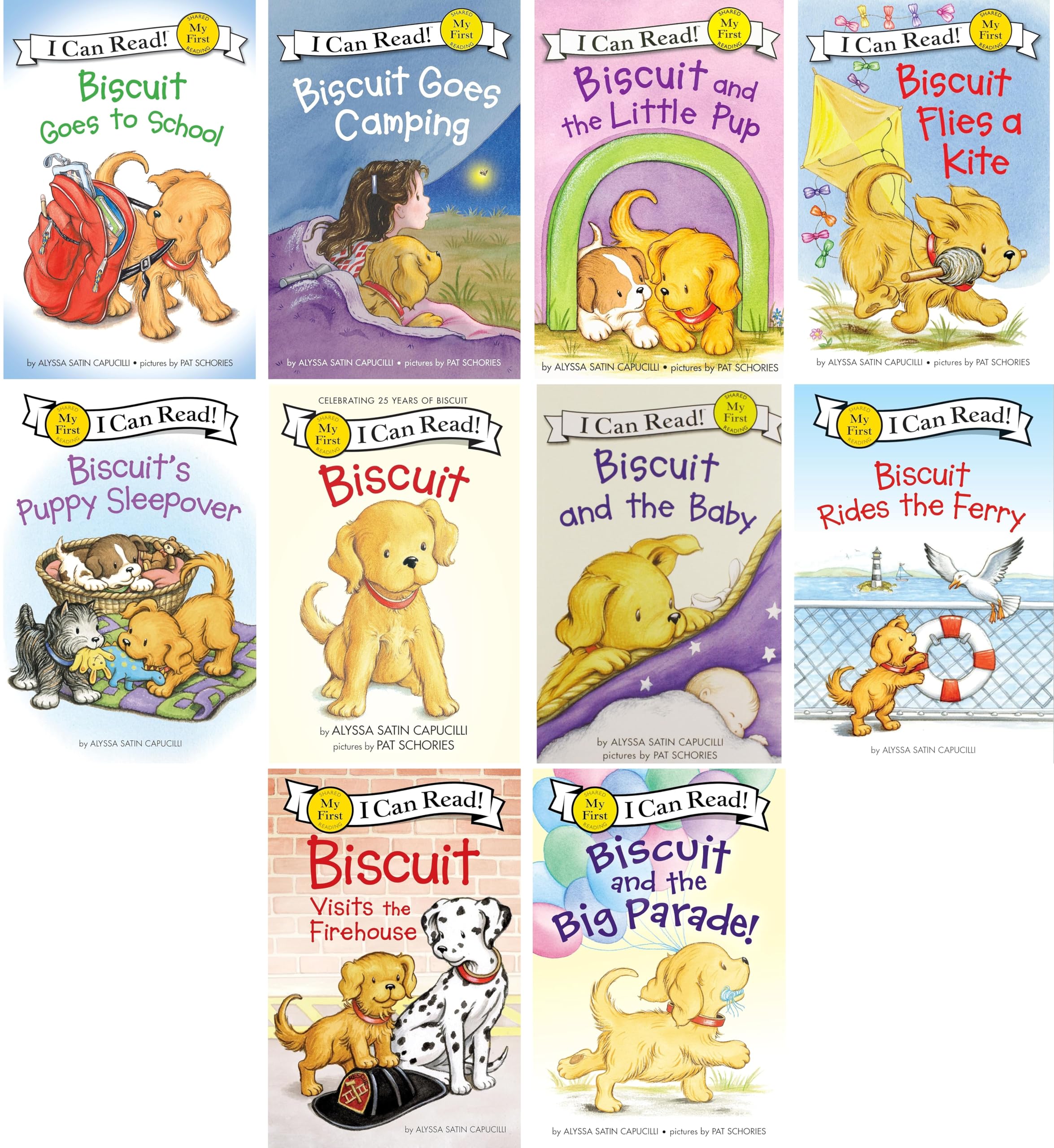 My First I Can Read Biscuit Series 10 Books Set - Biscuit Goes to School, Goes Camping, Little Pup, Flies a Kite, Puppy Sleepover, Anniversary, Baby, Rides the Ferry, Visits the Firehouse, Big Parade
