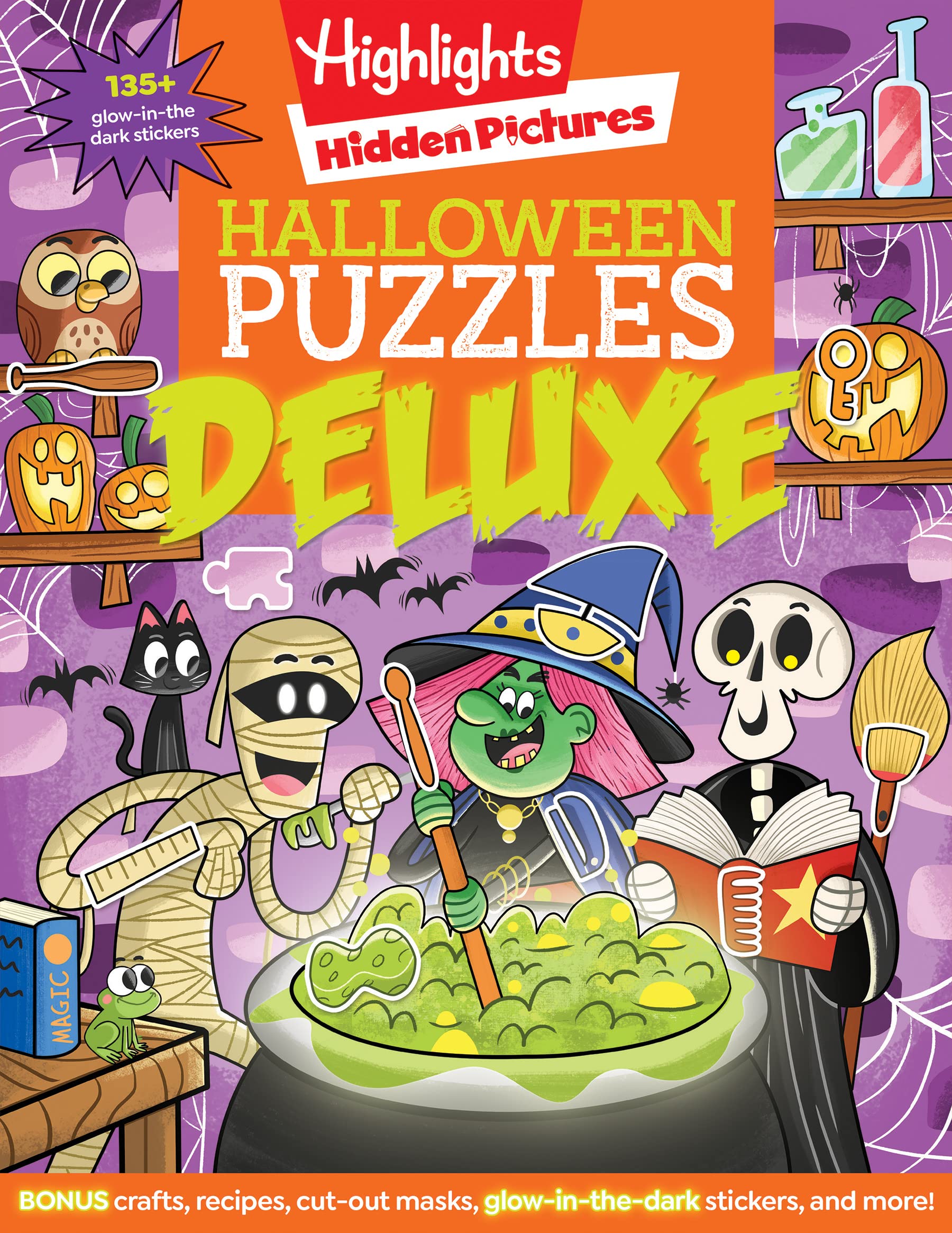 Halloween Puzzles Deluxe: Jumbo Halloween Gift for Kids with Seek and Find Puzzles, Over 600 Hidden Objects, 135 Glow-in-the-Dark Stickers, Recipes and Crafts (Highlights Hidden Pictures)