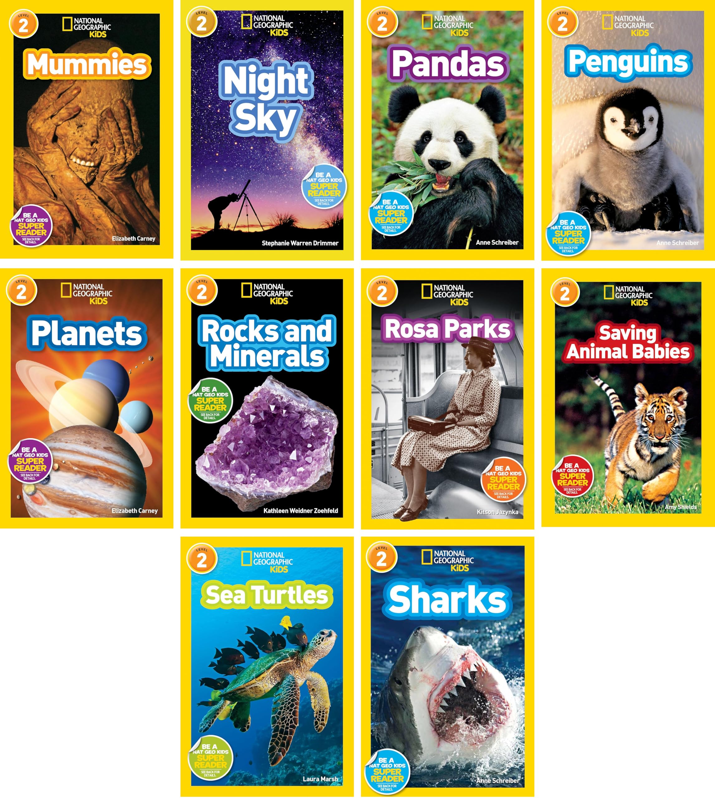 National Geographic Kids Level 2 Readers 10-Book Set Early Reader Collection – Mummies, Night Sky, Pandas, Penguins, Planets, Rocks and Minerals, Rosa Parks, Saving Animal Babies, Sea Turtles, Sharks