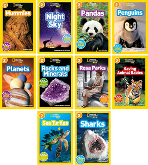 National Geographic Kids Level 2 Readers 10-Book Set Early Reader Collection – Mummies, Night Sky, Pandas, Penguins, Planets, Rocks and Minerals, Rosa Parks, Saving Animal Babies, Sea Turtles, Sharks
