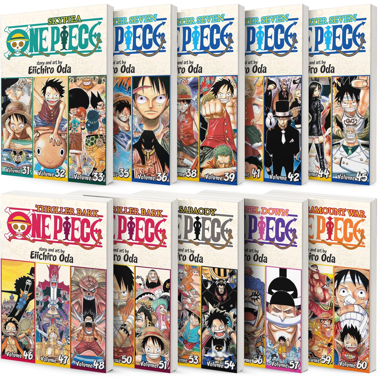 One Piece 3-in-1 Edition 10-book Manga Set 11-20: Vol. 31-60 by Eiichiro Oda