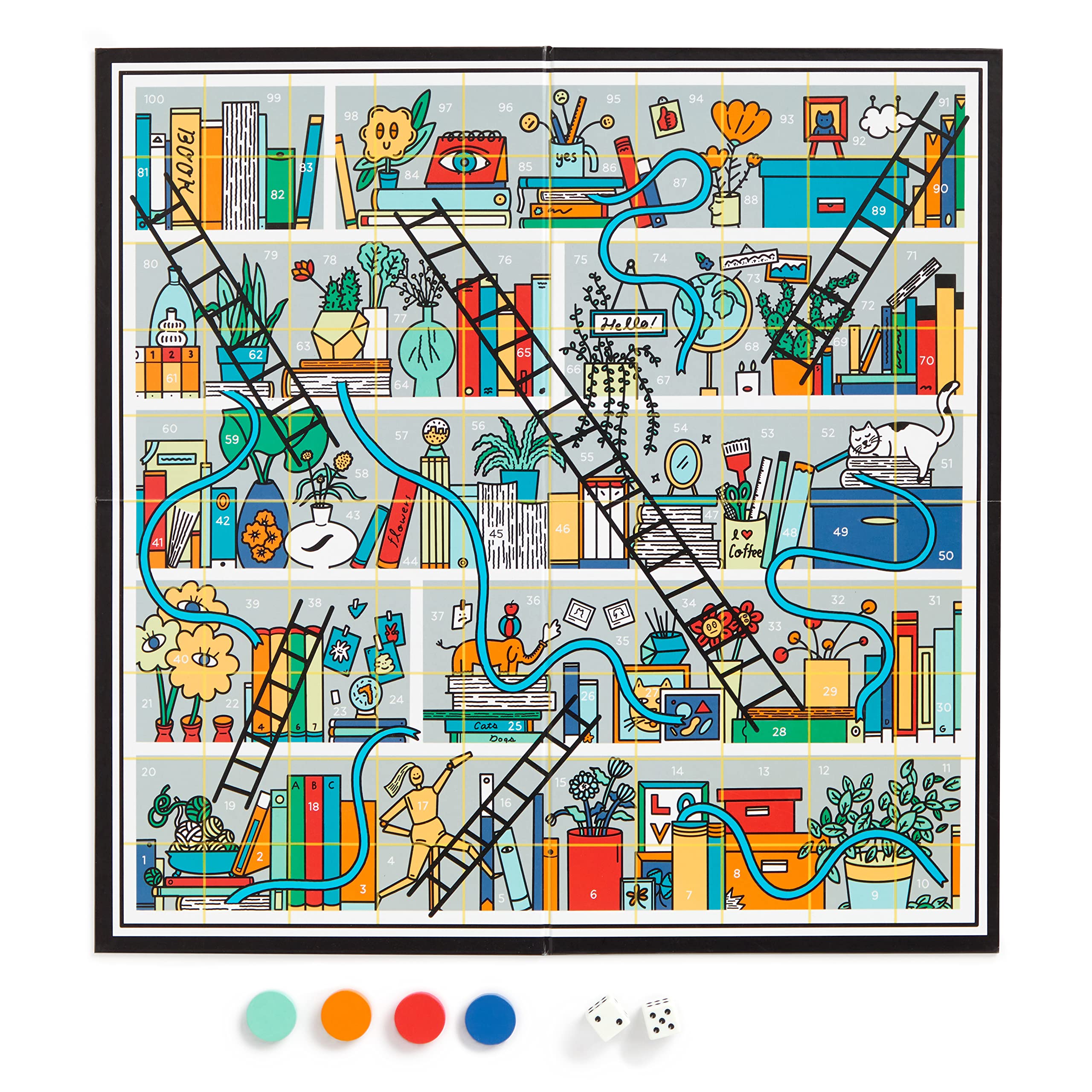 Galison Books and Ladders – Literary Version of Classic Snakes and Ladders Board Game for Adults and Kids Alike Perfect for Family Game Night, 2-4 Players, Medium