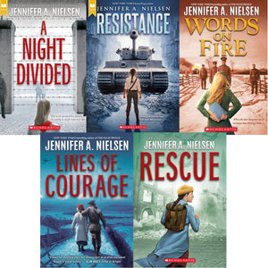 Jennifer A. Nielsen’s Thrilling Novels Collection 5 Books Set: A Night Divided, Resistance, Words on Fire,Rescue, Lines of Courage (Paperback)