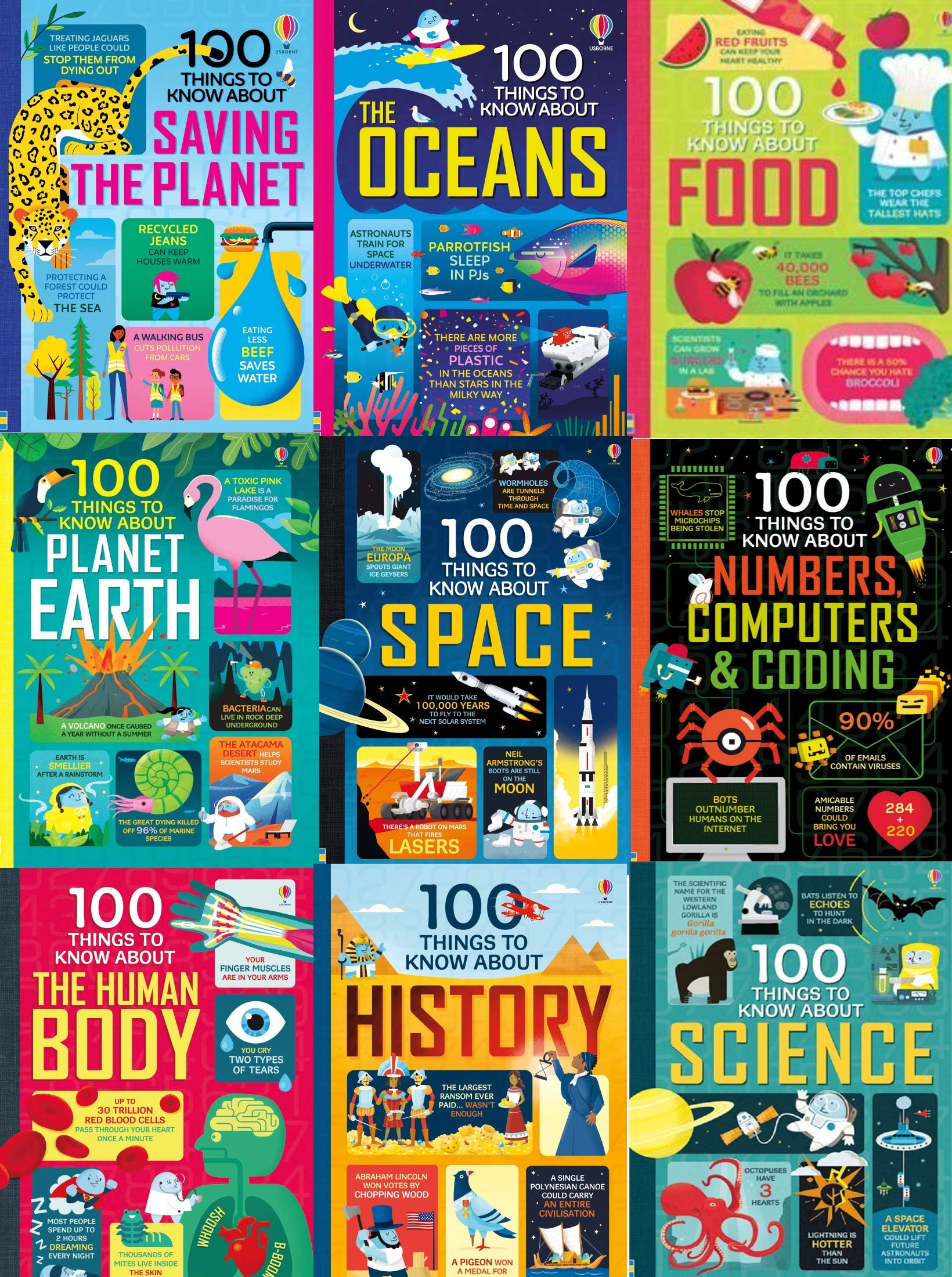 100 Things to Know About : Series 9 Paperback book set ( Saving the Planet, Oceans, Food , History,Numbers Computers & Coding, About Planet Earth, About Science, About Space, About the Human Body)