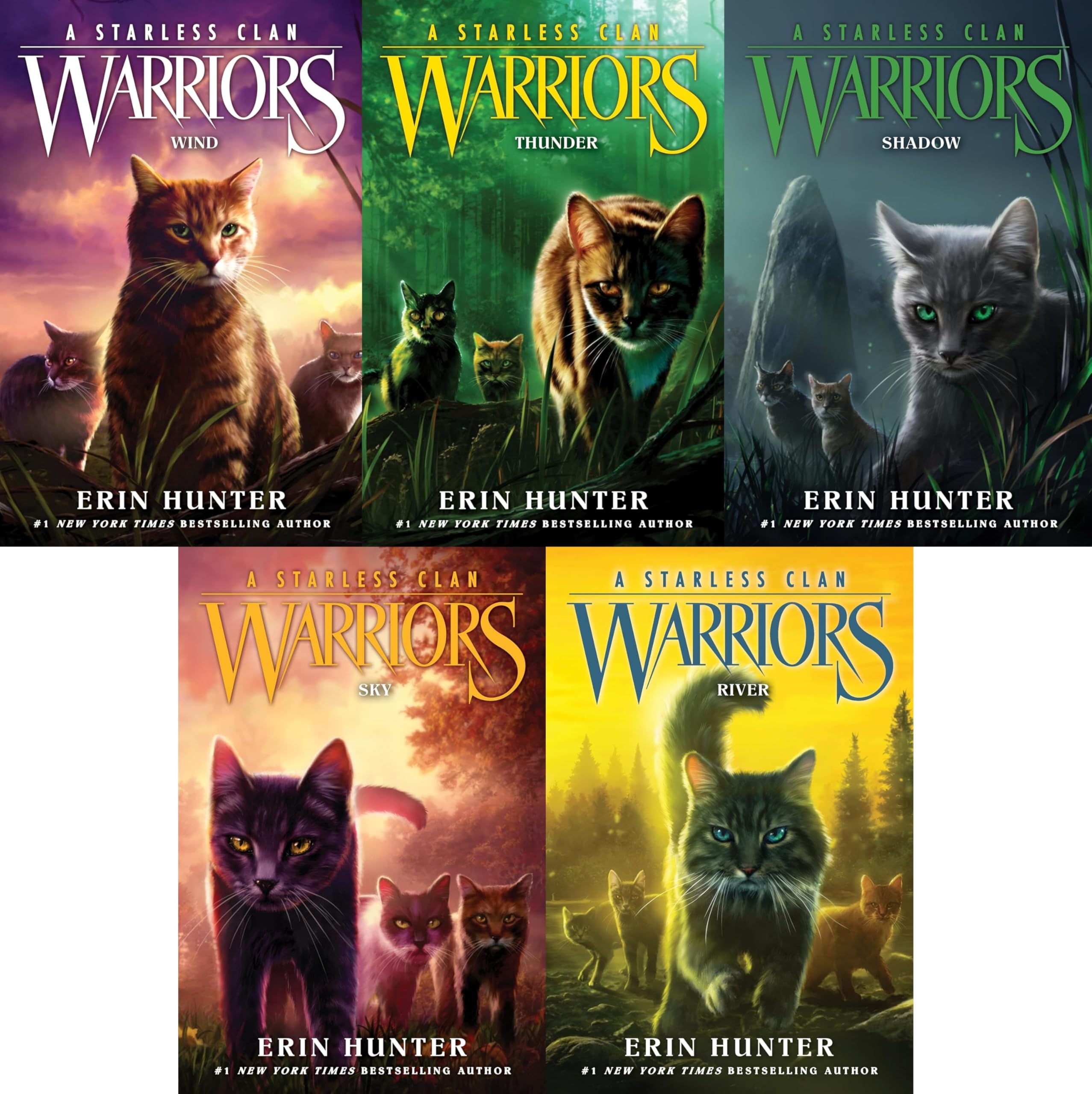 Warriors: A Starless Clan Series, 5 Books Collection Set, River, Sky, Shadow, Thunder, Wind, by Erin Hunter