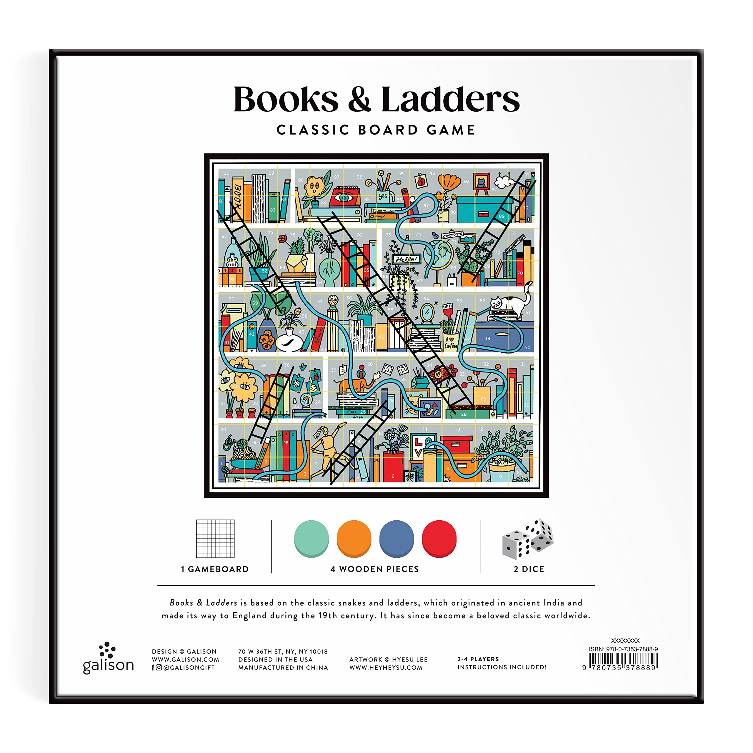 Galison Books and Ladders – Literary Version of Classic Snakes and Ladders Board Game for Adults and Kids Alike Perfect for Family Game Night, 2-4 Players, Medium