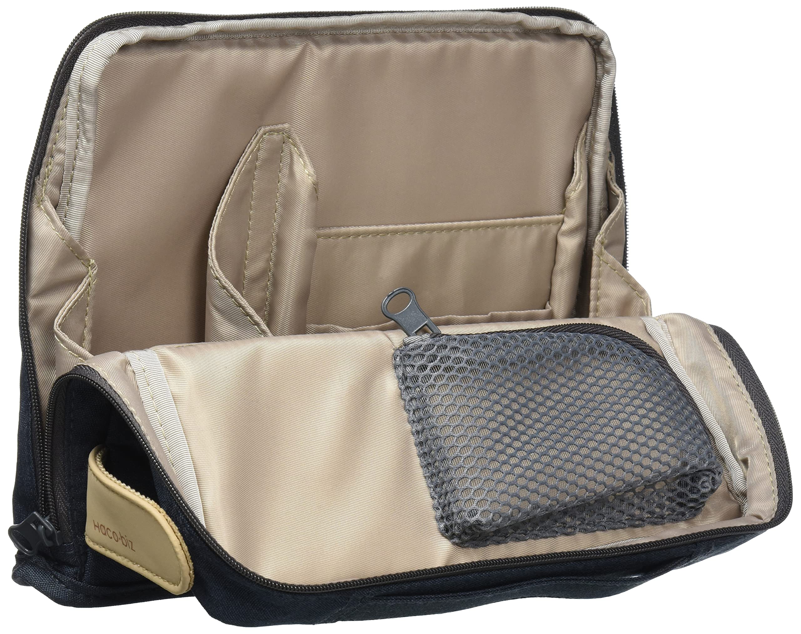 KOKUYO Pencil Case Pouch, Haco-Biz Standing Pen Pouch Bag, Foldable Stand up Pencil Holder Organizer, Large Capacity Portable Pencil Box for School Supplies, Navy x Khaki, Japan Import (KAHA-HB11B)
