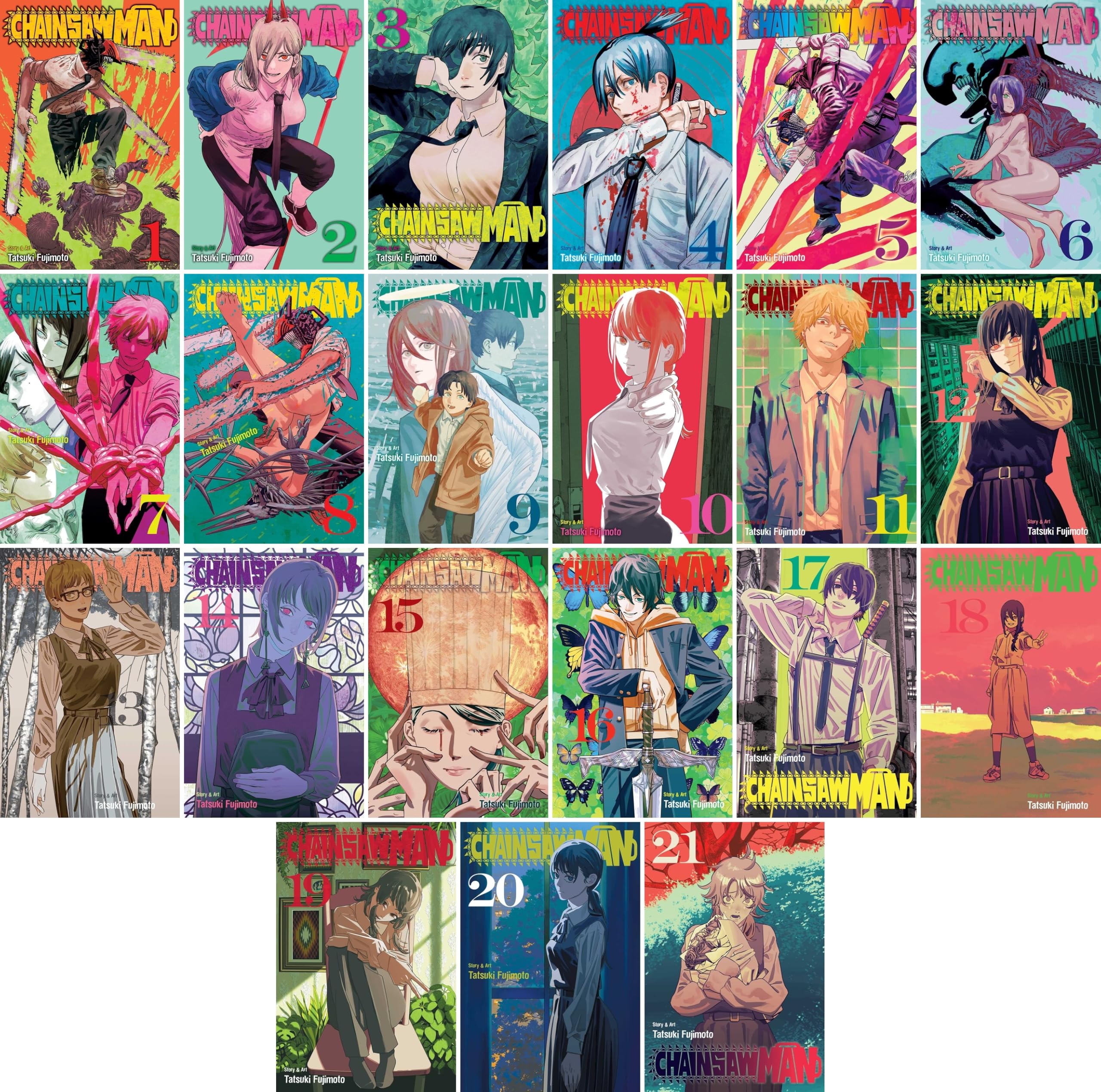 Chainsaw Man Manga Collection 21-Book Set (Volumes 1-21) by Tatsuki Fujimoto