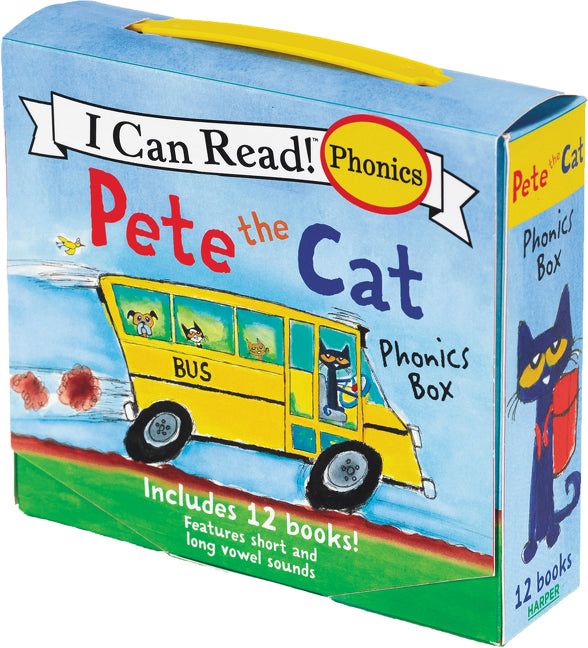 Pete the Cat 12-Book Phonics Fun!: A Box of 12 Mini-Books Featuring Short and Long Vowel Sounds (I Can Read Phonics Fun)