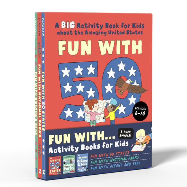 Fun Activity Books for Kids Box Set: 3 Activity Books to Learn about 50 Us States, National Parks, and Oceans and Seas (Fun with)