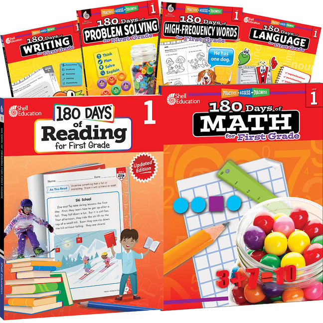 180 Days(tm) Reading, High-Frequency Words, Math, Problem Solving, Writing, & Language for Grade 1: 6-Book Set: Practice, Assess, Diagnose (180 Days of Practice) (1ST ed.)
