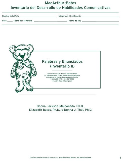 MacArthur Inventario del Desarrollo de Habilidades Comunicativas (Inventario): Inventario II: Palabras Y Enunciados (1ST ed.)