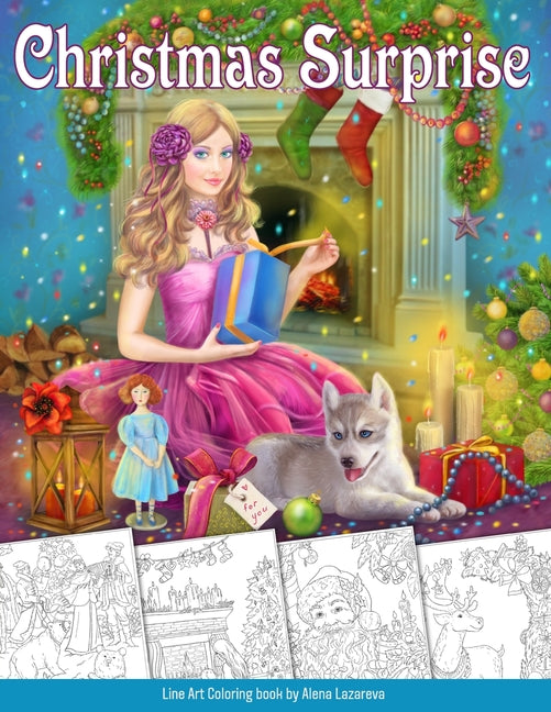 Christmas Surprise Coloring Book. Grayscale & Line art: Coloring Book for Adults