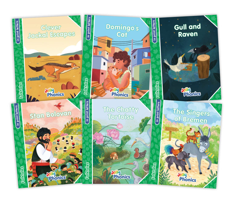 Jolly Phonics Folktales Green Readers (Level 3) Complete Set (1-6): In Print Letters (American English Edition)