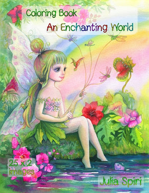 An Enchanting World: Coloring Book for Adults. Color up a adorable unicorns, cute fairies, lovely girls, couples in love, fairy-tale houses, winter scene