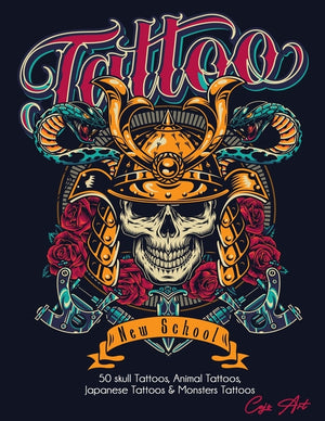 Coloring Book Tattoo New School: 50 skull Tattoos, Animal Tattoos, Japanese Tattoos & Monsters Tattoos