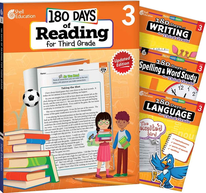 180 Days(tm) Reading 2nd Ed, Writing, Spelling, & Language Grade 3: 4-Book Set: Practice, Assess, Diagnose (180 Days of Practice) (1ST ed.)